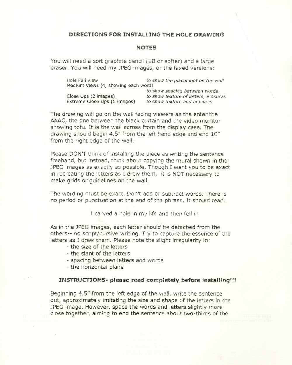 Directions for Extravagance of Memory II, pg 1